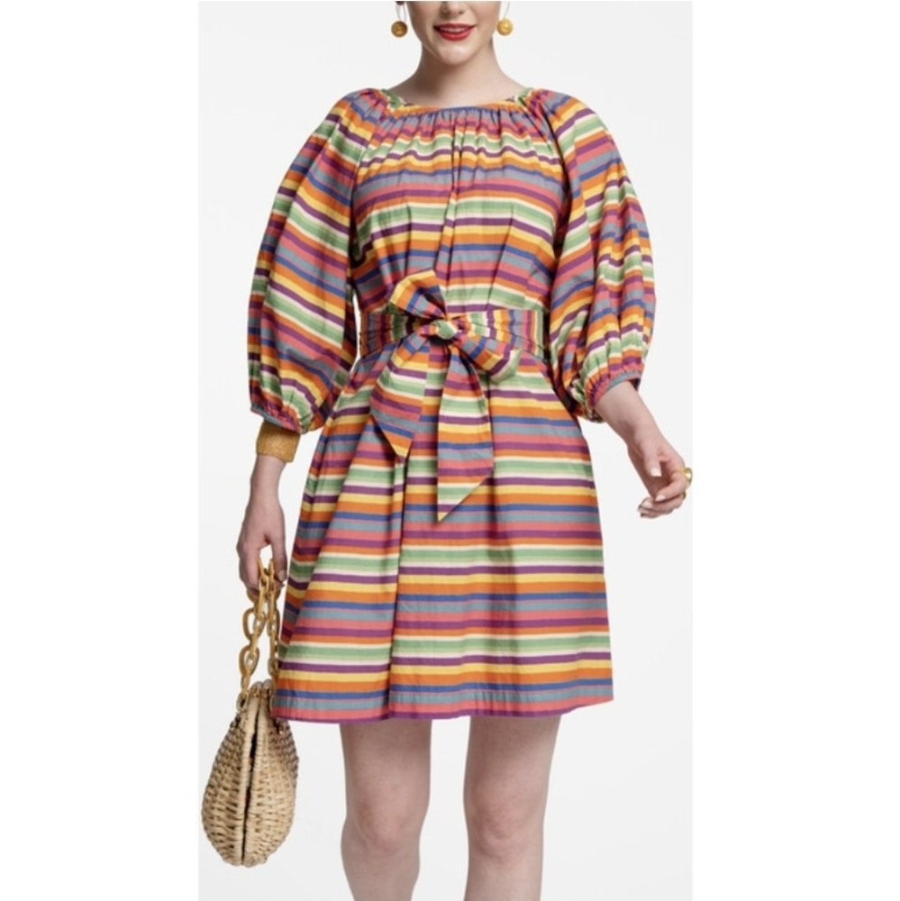 Frances Valentine Bliss Candy Stripe‎ Rainbow Belted Dress Women's Size Small